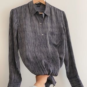 Theory silk shirt navy and white stripe size small